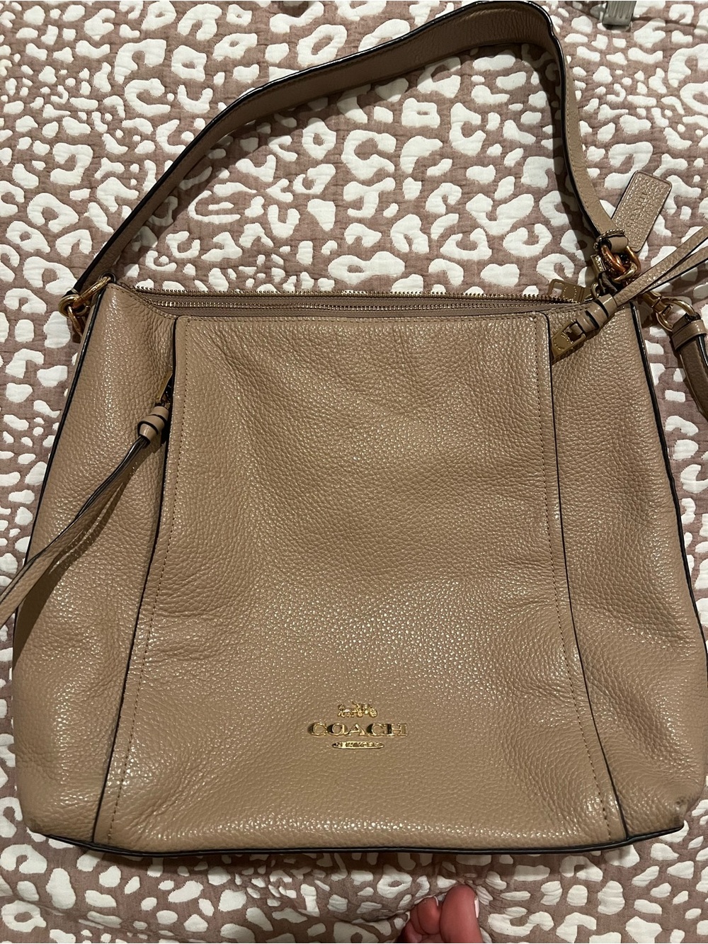 Coach Beige Pebbled Leather Shoulder Bag with Gold Hardware